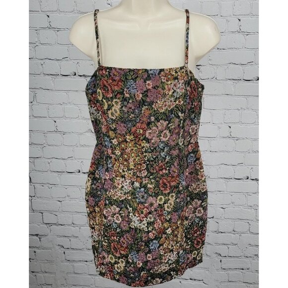 Urban Outfitters Multicolor Woven Floral Strappy Stretch Mini Dress Medium M - Picture 1 of 11